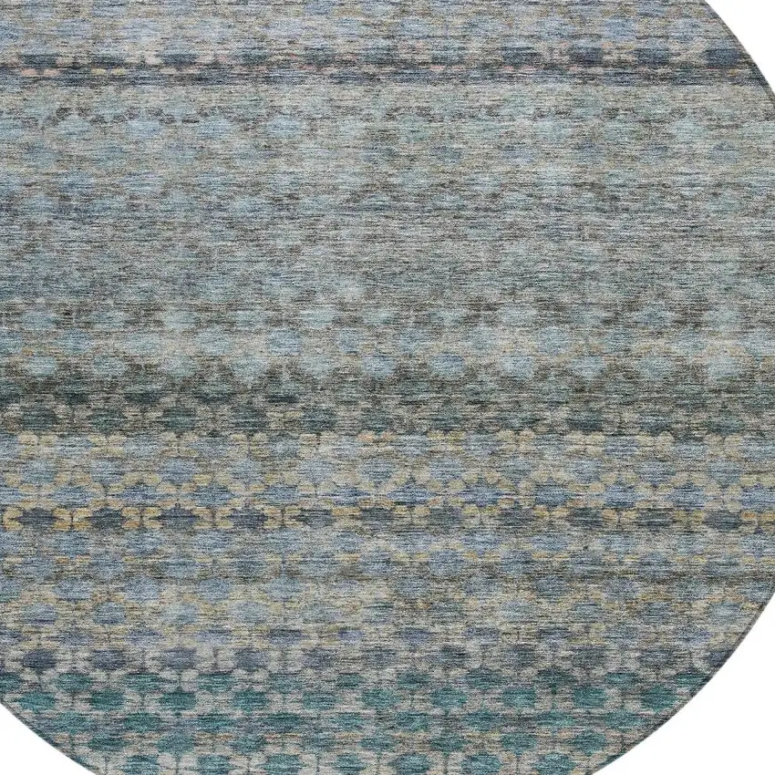 8' Teal Blue Light Blue And Gray Round Striped Washable Indoor Outdoor Area Rug Photo 4