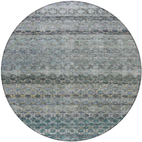 8' Teal Blue Light Blue And Gray Round Striped Washable Indoor Outdoor Area Rug Photo 2