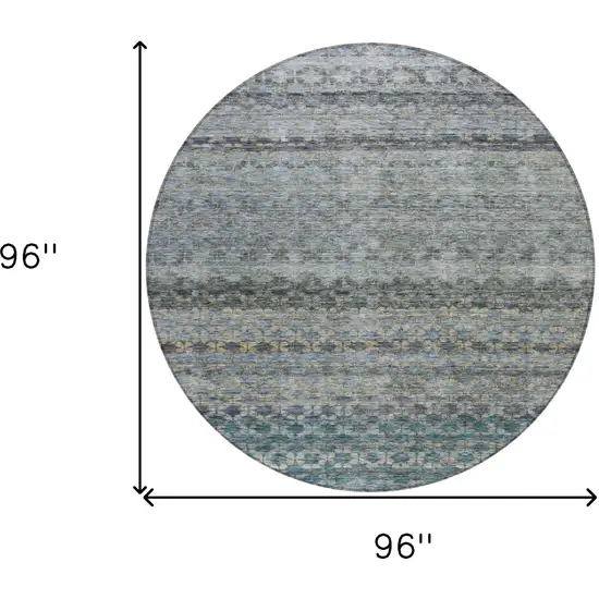 8' Teal Blue Light Blue And Gray Round Striped Washable Indoor Outdoor Area Rug Photo 3