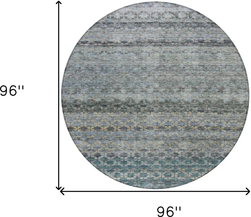 8' Teal Blue Light Blue And Gray Round Striped Washable Indoor Outdoor Area Rug Photo 3