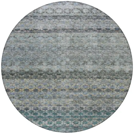 8' Teal Blue Light Blue And Gray Round Striped Washable Indoor Outdoor Area Rug Photo 5