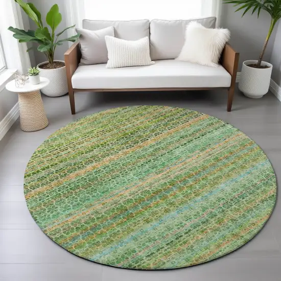 8' Teal Blue Lime Green And Coral Round Striped Washable Indoor Outdoor Area Rug Photo 7