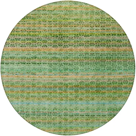8' Teal Blue Lime Green And Coral Round Striped Washable Indoor Outdoor Area Rug Photo 3