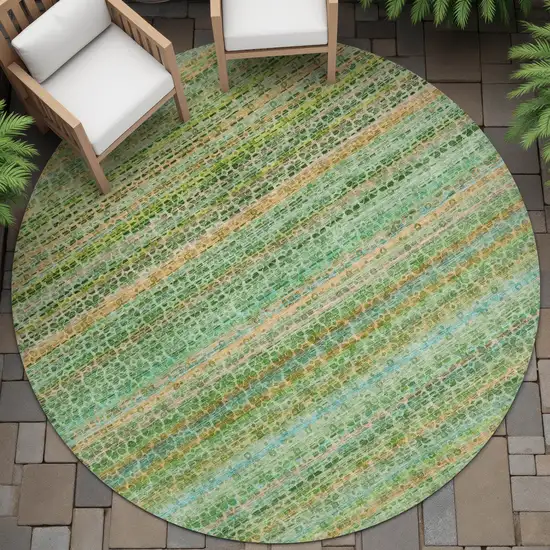 8' Teal Blue Lime Green And Coral Round Striped Washable Indoor Outdoor Area Rug Photo 6