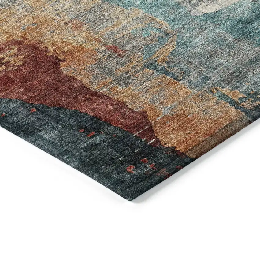 8' Teal Blue Mauve And Beige Round Abstract Washable Indoor Outdoor Area Rug Photo 8