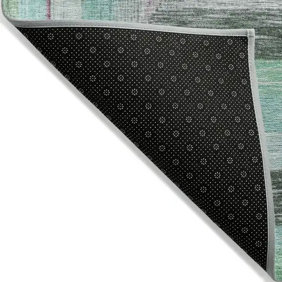 8' Teal Blue Mauve And Ivory Round Geometric Washable Indoor Outdoor Area Rug Photo 9