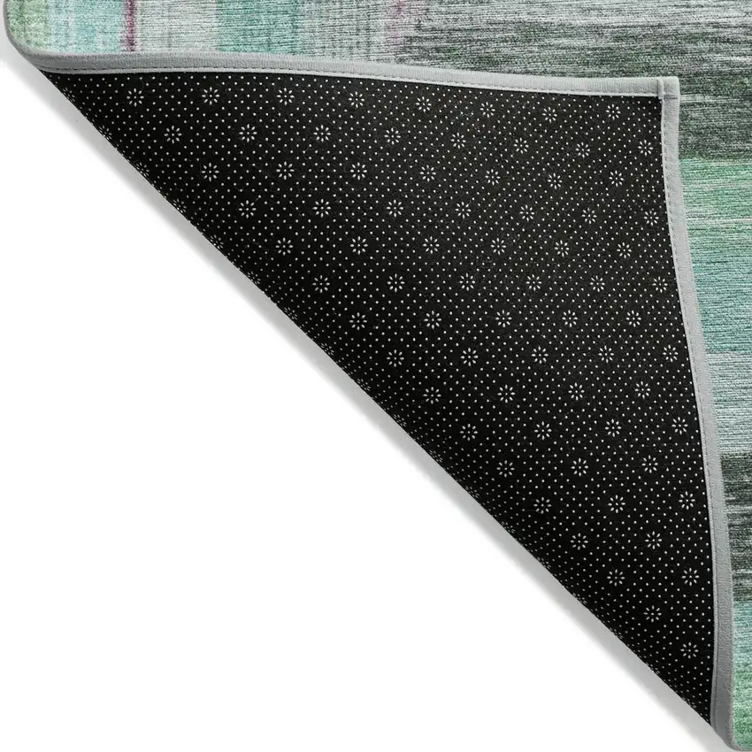 8' Teal Blue Mauve And Ivory Round Geometric Washable Indoor Outdoor Area Rug Photo 9