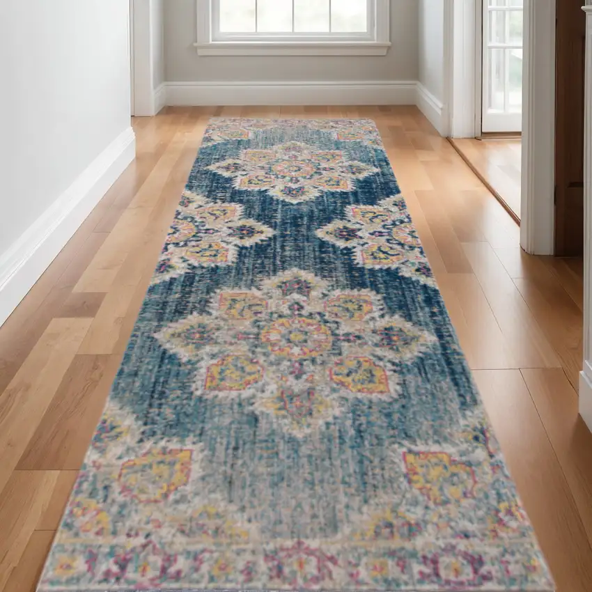 7' Yellow Medallion Runner Rug Photo 1