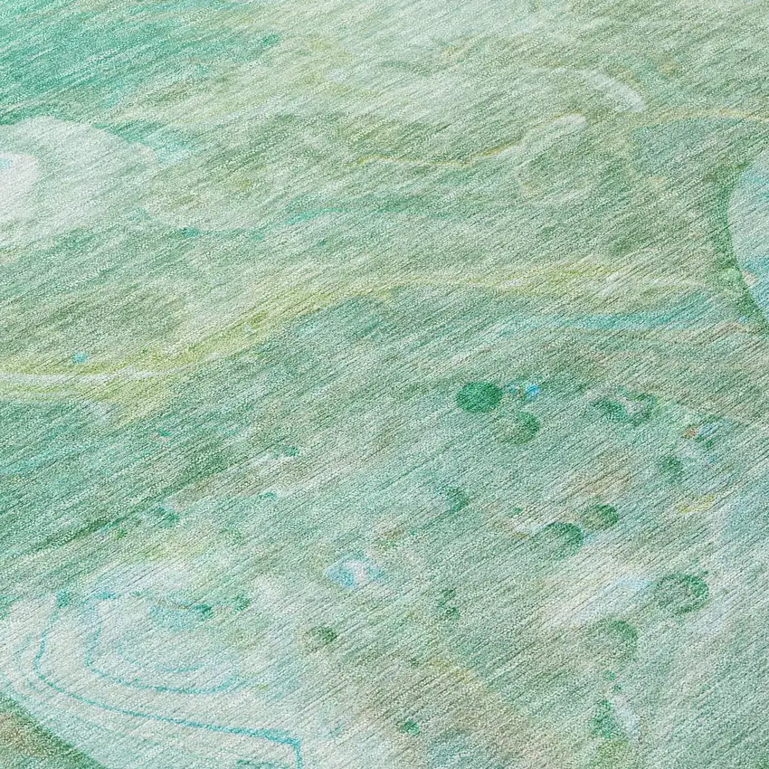 8' Teal Blue Mint Green And Ivory Round Abstract Washable Indoor Outdoor Area Rug Photo 8