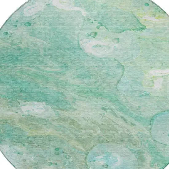 8' Teal Blue Mint Green And Ivory Round Abstract Washable Indoor Outdoor Area Rug Photo 4