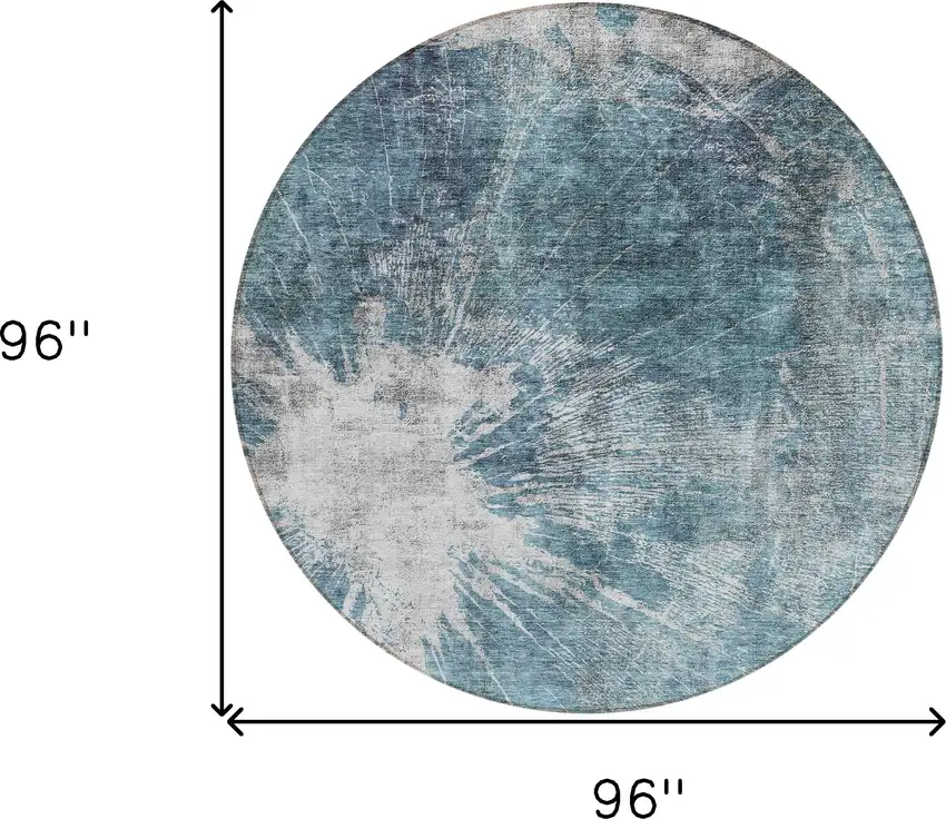 8' Teal Blue Navy Blue And Gray Round Abstract Washable Indoor Outdoor Area Rug Photo 8