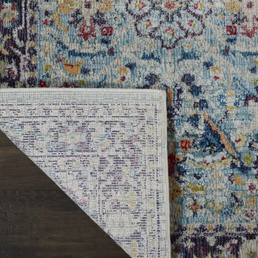 6' Teal Blue Orange and Black Floral Distressed Non Skid Runner Rug Photo 6
