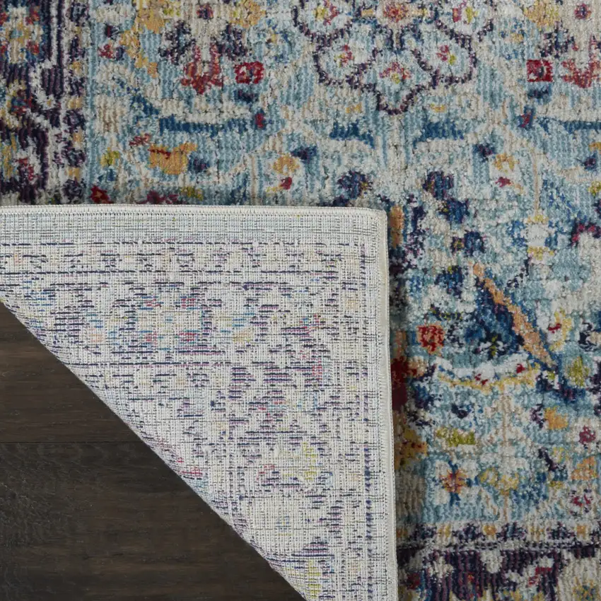 6' Teal Blue Orange and Black Floral Distressed Non Skid Runner Rug Photo 8