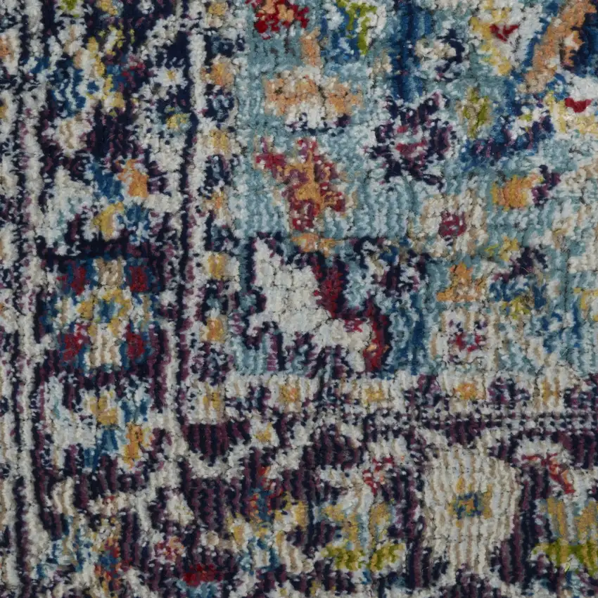 6' Teal Blue Orange and Black Floral Distressed Non Skid Runner Rug Photo 9