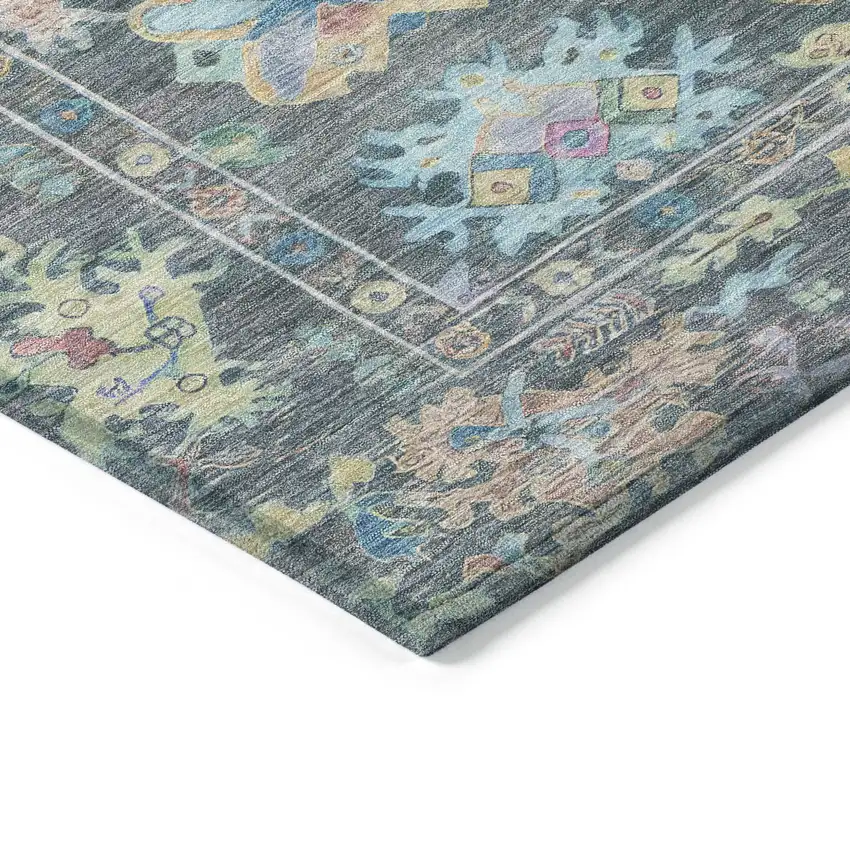 8' Teal Blue Pink And Gold Round Floral Washable Indoor Outdoor Area Rug Photo 5