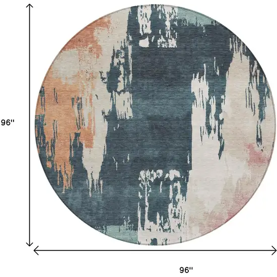 8' Teal Blue Pink And Orange Round Abstract Washable Indoor Outdoor Area Rug Photo 3