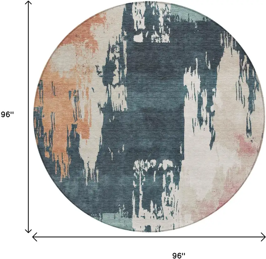 8' Teal Blue Pink And Orange Round Abstract Washable Indoor Outdoor Area Rug Photo 3
