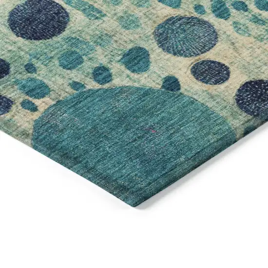 8' Teal Blue Pink And Orange Round Geometric Washable Indoor Outdoor Area Rug Photo 7