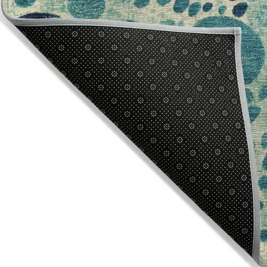 8' Teal Blue Pink And Orange Round Geometric Washable Indoor Outdoor Area Rug Photo 8