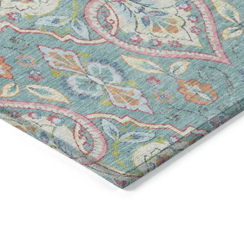 8' Teal Blue Pink And Orange Round Ogee Washable Indoor Outdoor Area Rug Photo 4