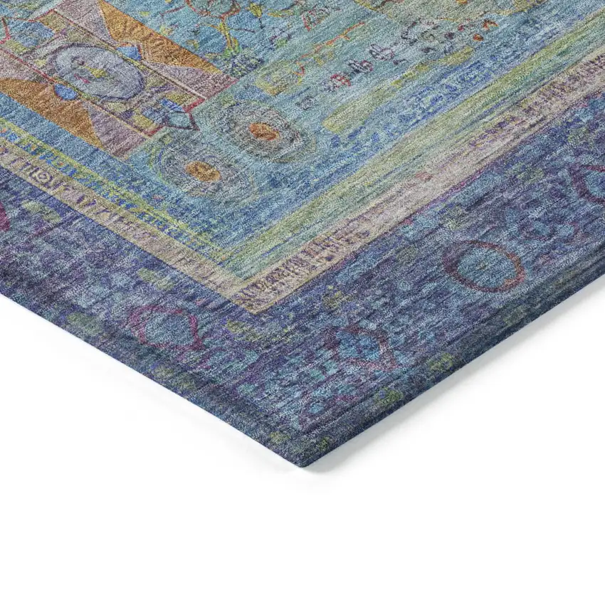 8' Teal Blue Plum And Copper Round Oriental Washable Indoor Outdoor Area Rug Photo 4