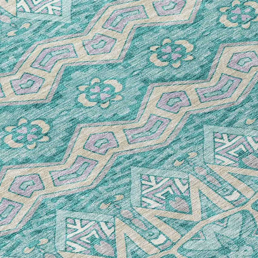 8' Teal Blue Purple And Gray Round Moroccan Washable Indoor Outdoor Area Rug Photo 8
