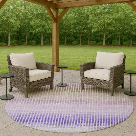 8' Teal Blue Purple And Gray Round Striped Washable Indoor Outdoor Area Rug Photo 8