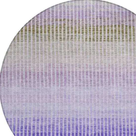 8' Teal Blue Purple And Gray Round Striped Washable Indoor Outdoor Area Rug Photo 7