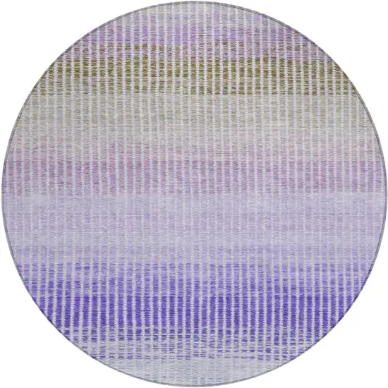 8' Teal Blue Purple And Gray Round Striped Washable Indoor Outdoor Area Rug Photo 2