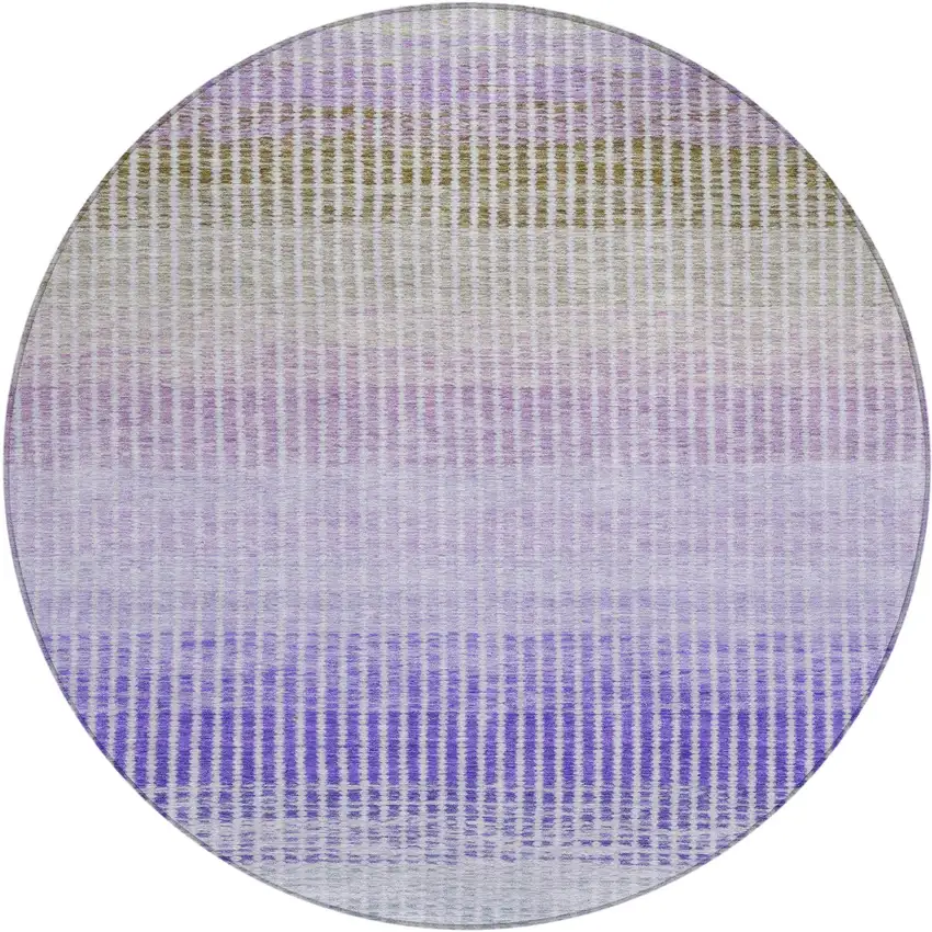 8' Teal Blue Purple And Gray Round Striped Washable Indoor Outdoor Area Rug Photo 2