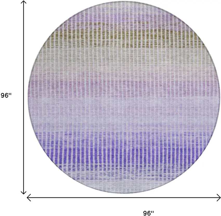 8' Teal Blue Purple And Gray Round Striped Washable Indoor Outdoor Area Rug Photo 3