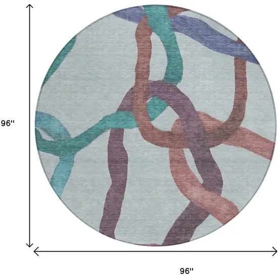 8' Teal Blue Red And Mauve Round Abstract Washable Indoor Outdoor Area Rug Photo 7
