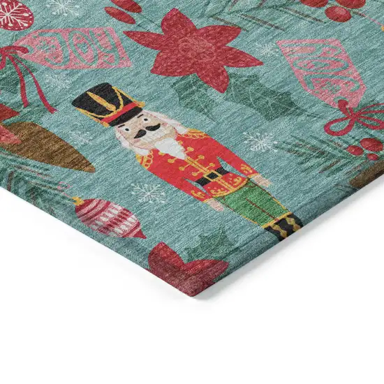 8' Teal Blue Red Black Pink And Brown Round Floral Washable Indoor Outdoor Area Rug Photo 7