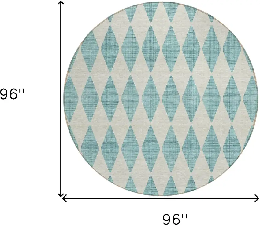 8' Teal Blue Round Geometric Washable Indoor Outdoor Area Rug Photo 3