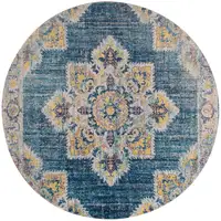 Photo of 6' Teal Blue Round Medallion Power Loom Area Rug With Fringe