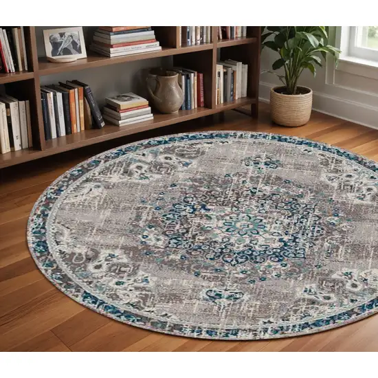 Teal Gray And Ivory Area Rug Photo 1