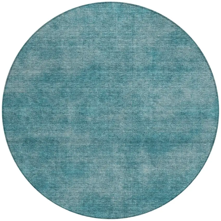8' Teal Blue Round Washable Indoor Outdoor Area Rug Photo 5