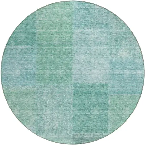 8' Teal Blue Sage And Green Round Patchwork Washable Indoor Outdoor Area Rug Photo 2