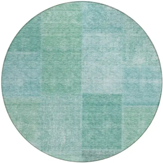 8' Teal Blue Sage And Green Round Patchwork Washable Indoor Outdoor Area Rug Photo 2