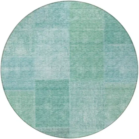 8' Teal Blue Sage And Green Round Patchwork Washable Indoor Outdoor Area Rug Photo 6