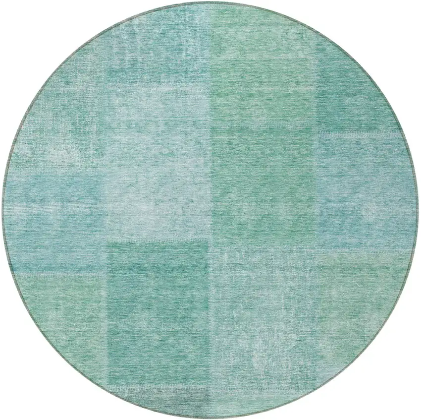 8' Teal Blue Sage And Green Round Patchwork Washable Indoor Outdoor Area Rug Photo 6
