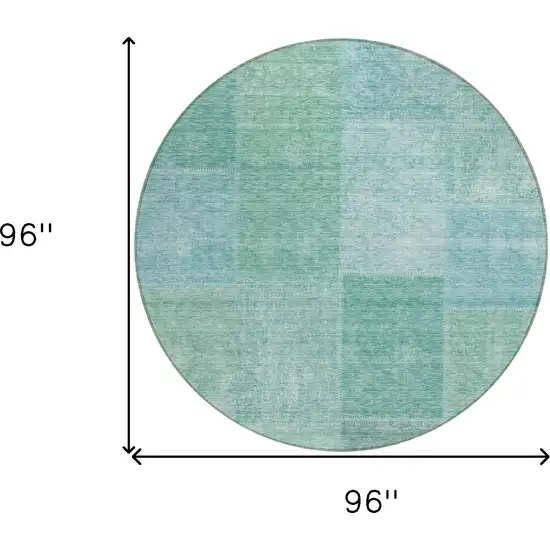 8' Teal Blue Sage And Green Round Patchwork Washable Indoor Outdoor Area Rug Photo 3