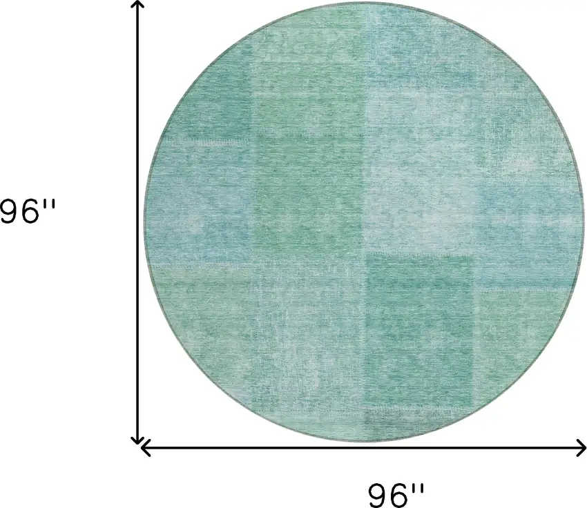 8' Teal Blue Sage And Green Round Patchwork Washable Indoor Outdoor Area Rug Photo 3
