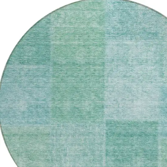 8' Teal Blue Sage And Green Round Patchwork Washable Indoor Outdoor Area Rug Photo 5