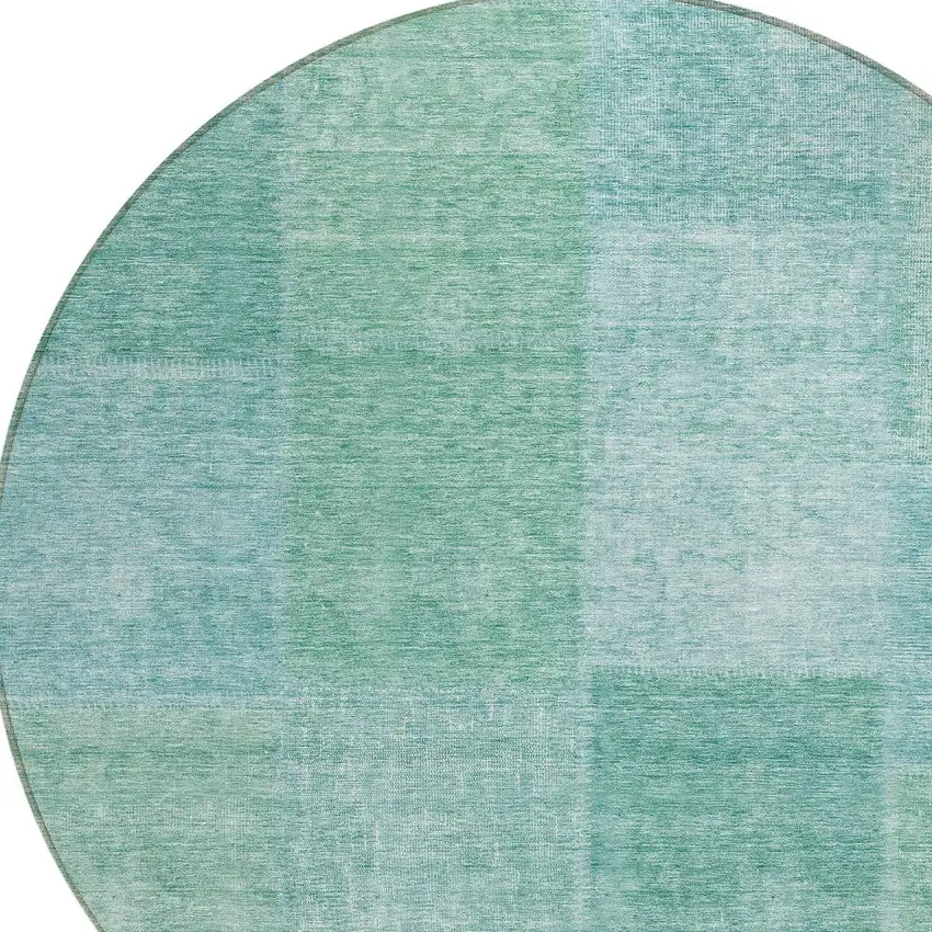 8' Teal Blue Sage And Green Round Patchwork Washable Indoor Outdoor Area Rug Photo 5