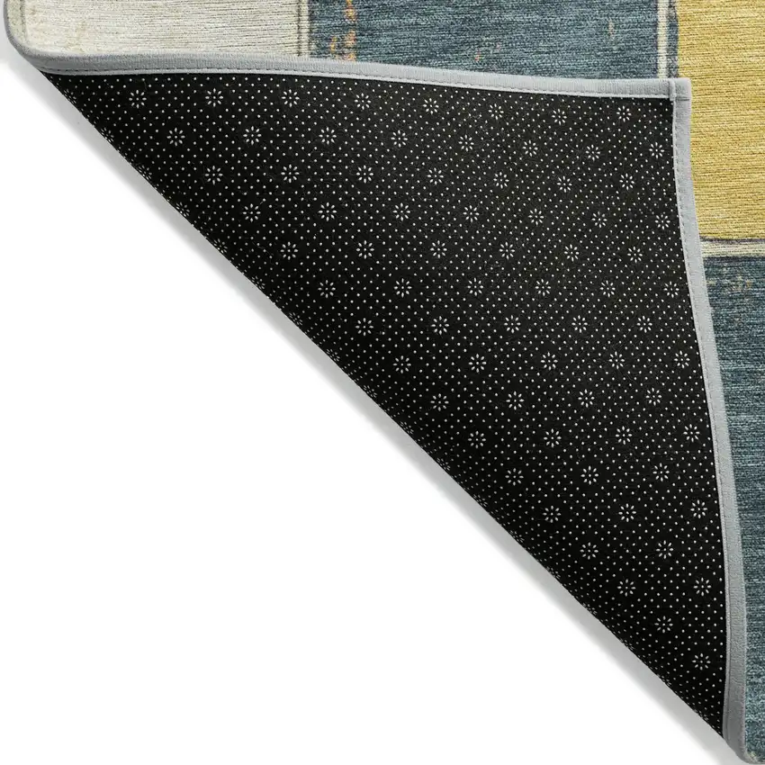 8' Teal Blue Salmon And Yellow Round Geometric Washable Indoor Outdoor Area Rug Photo 5