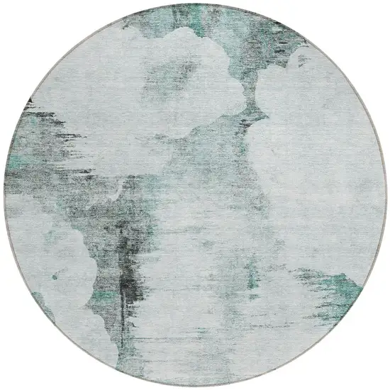 8' Teal Blue Silver And Gray Round Abstract Washable Indoor Outdoor Area Rug Photo 5