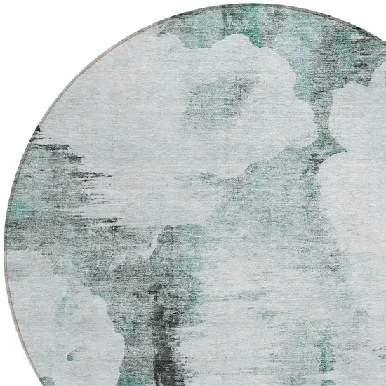 8' Teal Blue Silver And Gray Round Abstract Washable Indoor Outdoor Area Rug Photo 4