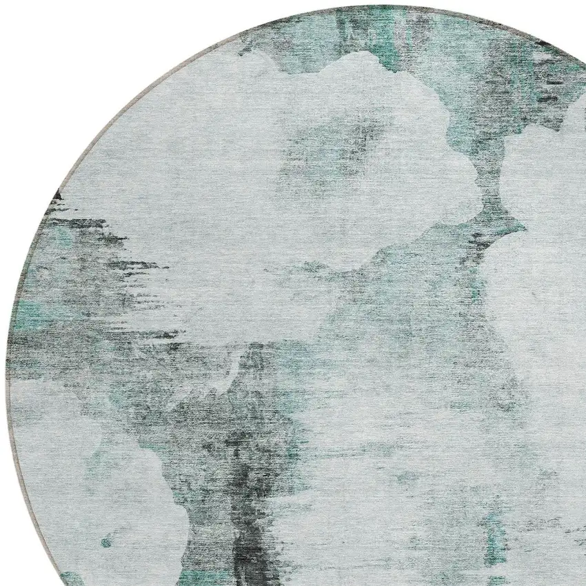 8' Teal Blue Silver And Gray Round Abstract Washable Indoor Outdoor Area Rug Photo 4