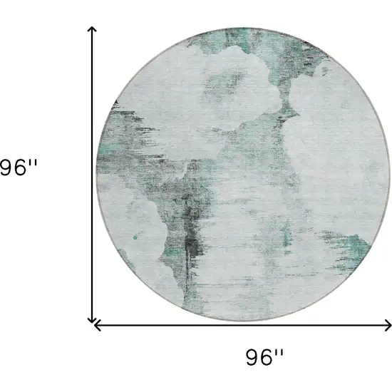 8' Teal Blue Silver And Gray Round Abstract Washable Indoor Outdoor Area Rug Photo 8
